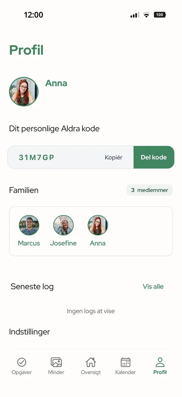 Aldra App — Familieprofil